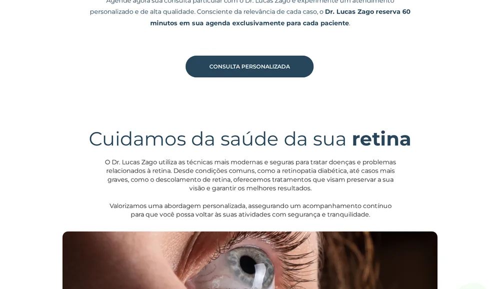 Seção de conteúdo clínico na landing page do Dr. Lucas Zago